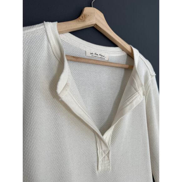 Free People Mikah Notch Neck Top Thermal Long Sleeve Cream Size Large - Picture 6 of 13